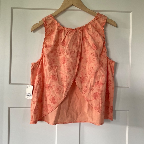 NWT Woman’s a.n.a Orange Coral Floral Sleeveless Blouse Top Open Back Large - Picture 2 of 8
